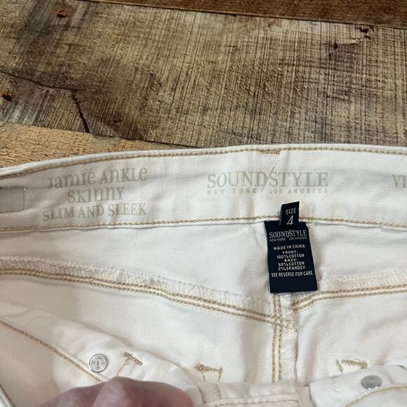 Sound Style | Women's Cream Raw Hem Stretch Jamie Ankle Skinny Jeans Sz 4 - Picture 3 of 5